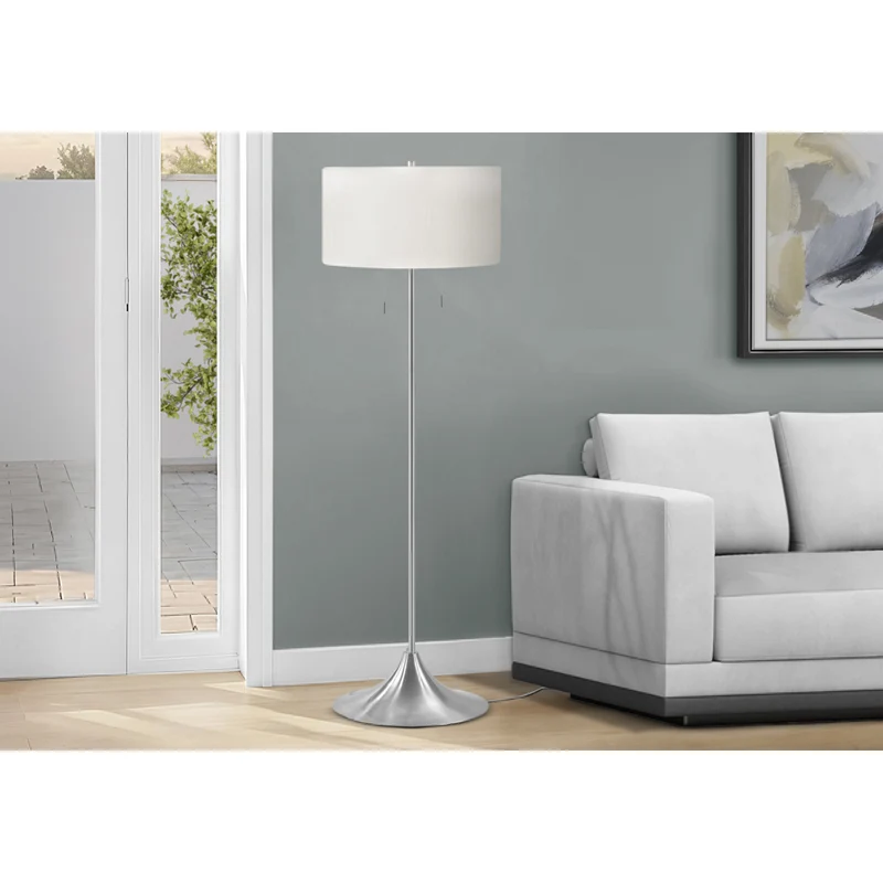 Monarch Specialties - 9681 61"H Lampadaire - Métal Argenté, Abat-Jour Ivoire / Crème