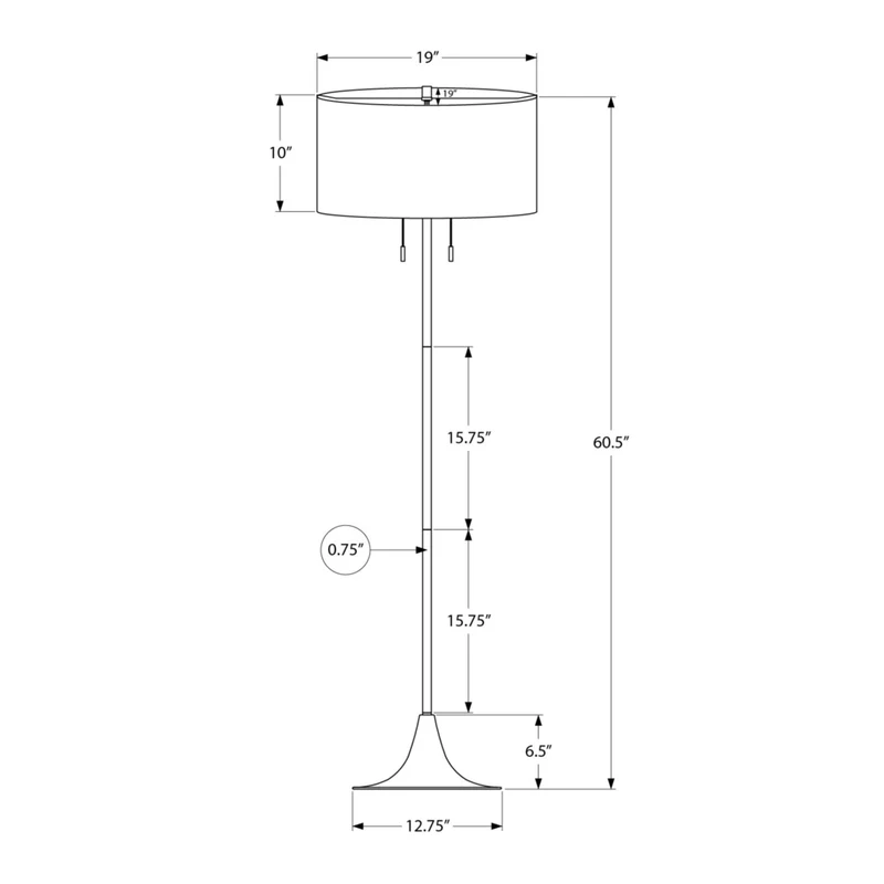 Monarch Specialties - 9681 61"H Lampadaire - Métal Argenté, Abat-Jour Ivoire / Crème