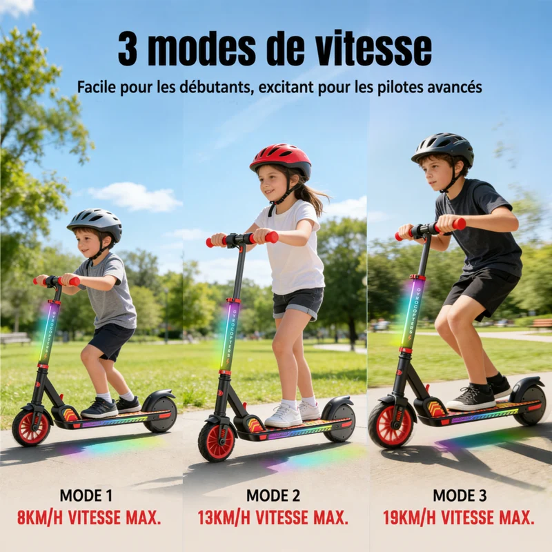 Gyrocopters - Trottinette électrique pour enfants Flash KidZ - Vitesse 19 km/h - Autonomie 11 km - Éclairage LED - Rouge