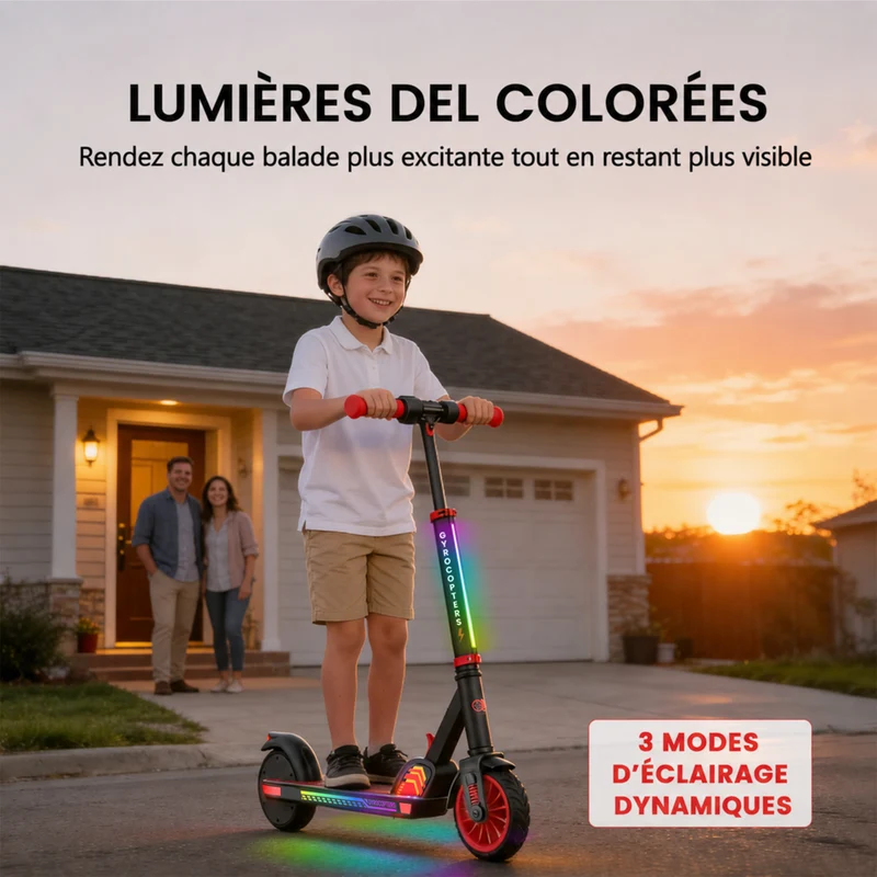 Gyrocopters - Trottinette électrique pour enfants Flash KidZ - Vitesse 19 km/h - Autonomie 11 km - Éclairage LED - Rouge