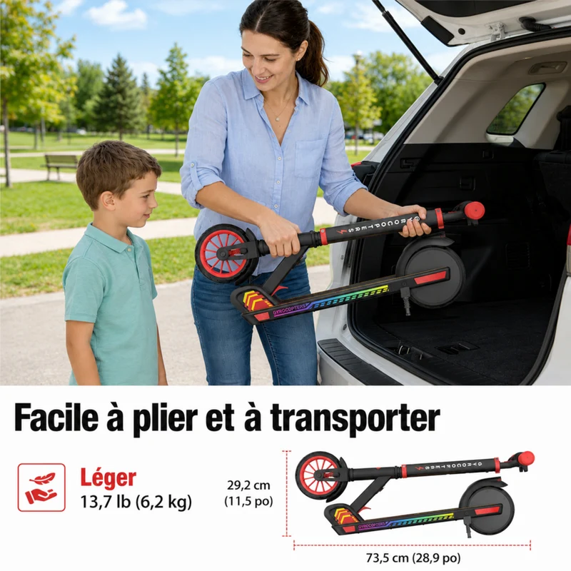 Gyrocopters - Trottinette électrique pour enfants Flash KidZ - Vitesse 19 km/h - Autonomie 11 km - Éclairage LED - Rouge