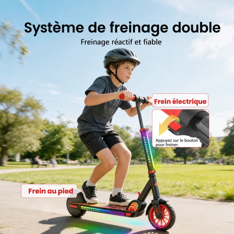 Gyrocopters - Trottinette électrique pour enfants Flash KidZ - Vitesse 19 km/h - Autonomie 11 km - Éclairage LED - Rouge