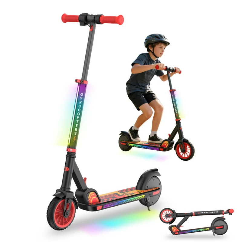Gyrocopters Flash KidZ Electric Scooter for Kids - Speed 19 kmph - Range 11 km - LED Lights - Red
