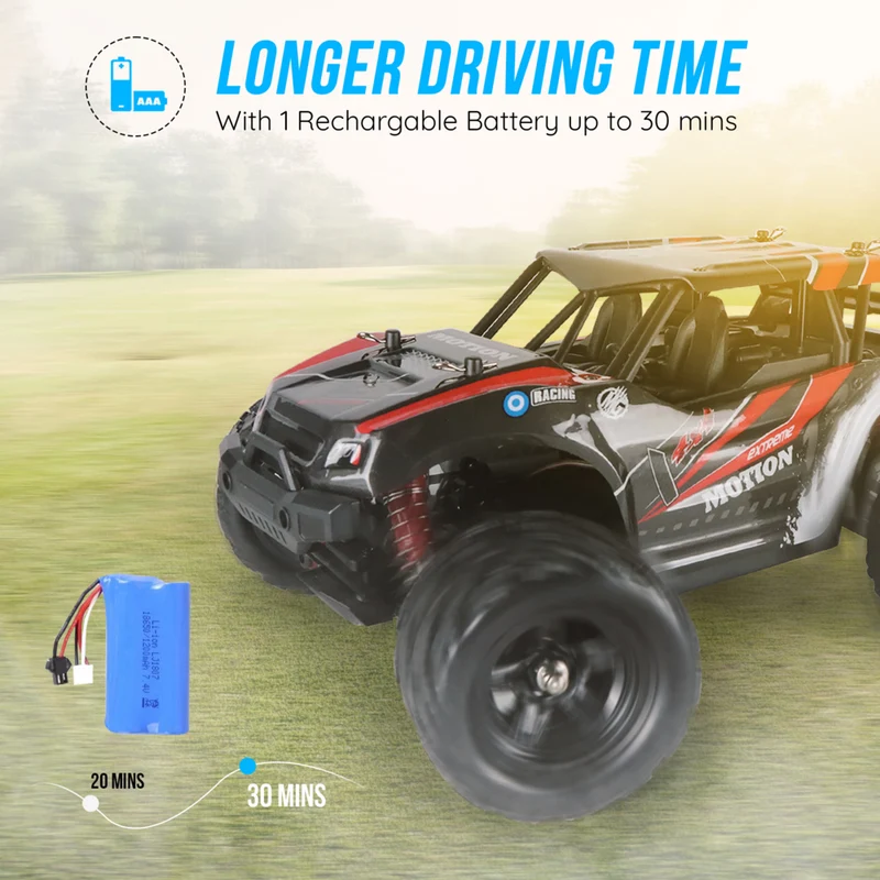 MotionGrey 1:18 RC Off-Road Monster Truck - 4WD High-Speed Remote Control Car - Red