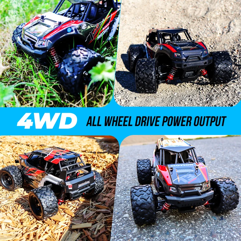 MotionGrey 1:18 RC Off-Road Monster Truck - 4WD High-Speed Remote Control Car - Red