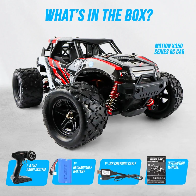 MotionGrey 1:18 RC Off-Road Monster Truck - 4WD High-Speed Remote Control Car - Red