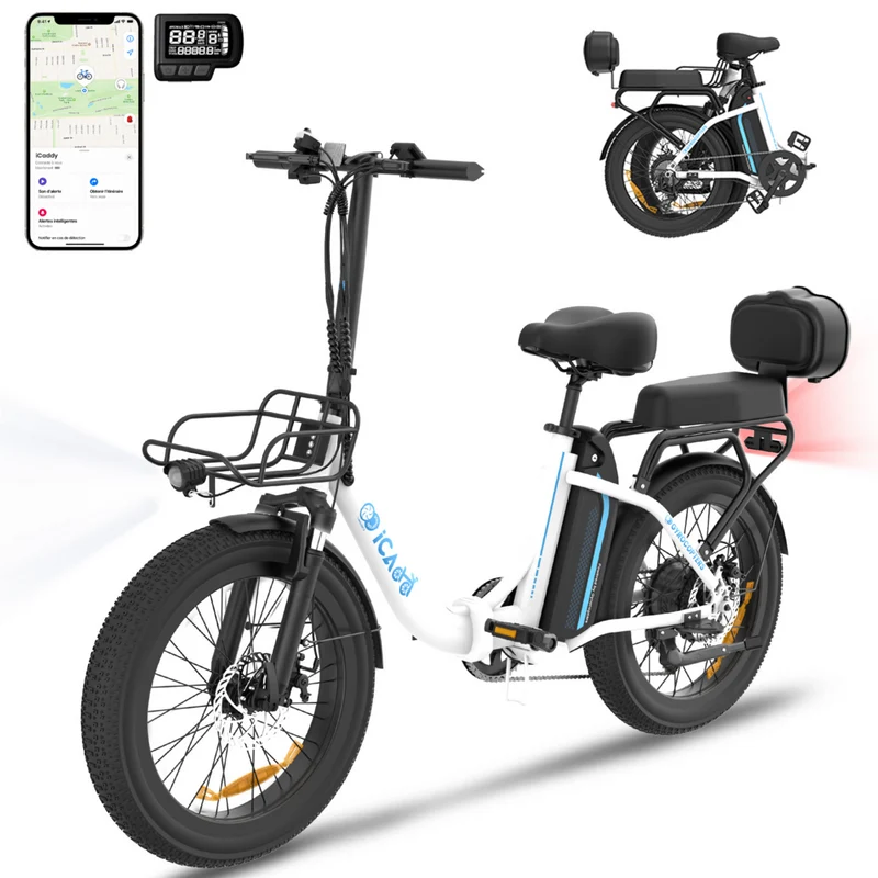 Gyrocopters - Vélo électrique pour adultes iCaddy - Vitesse 40 km/h, assistance au pédalage, autonomie 125 km - Blanc