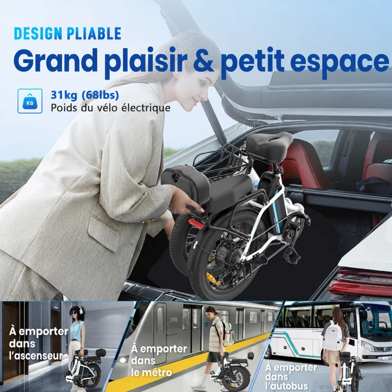 Gyrocopters - Vélo électrique pour adultes iCaddy - Vitesse 40 km/h, assistance au pédalage, autonomie 125 km - Blanc