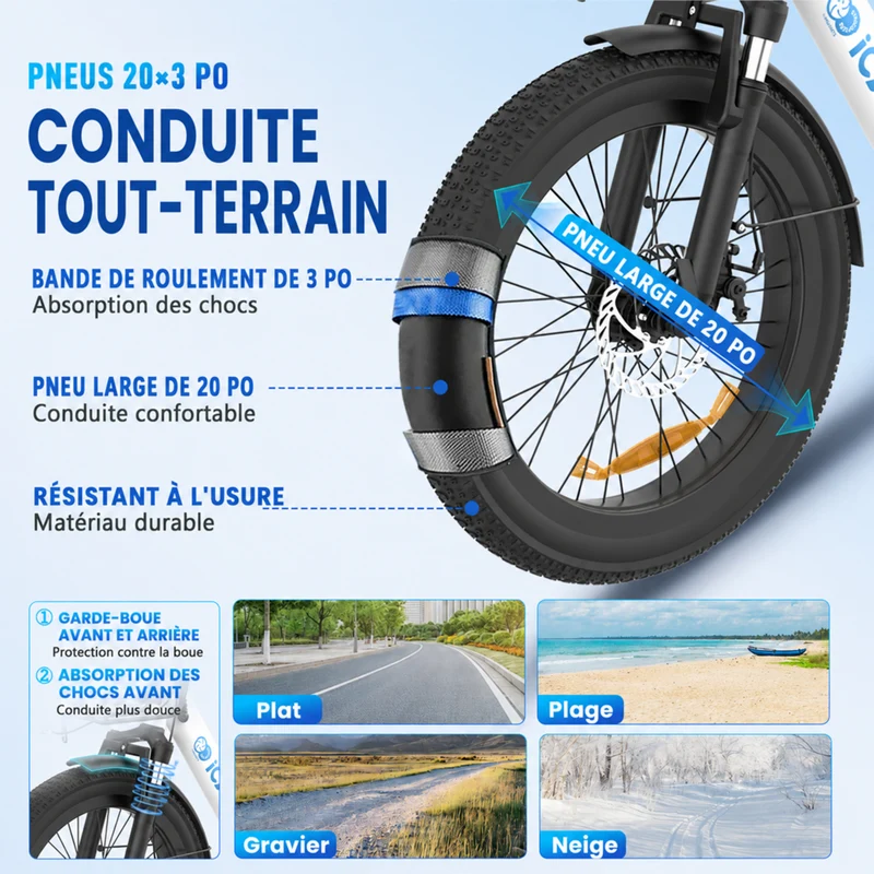 Gyrocopters - Vélo électrique pour adultes iCaddy - Vitesse 40 km/h, assistance au pédalage, autonomie 125 km - Blanc