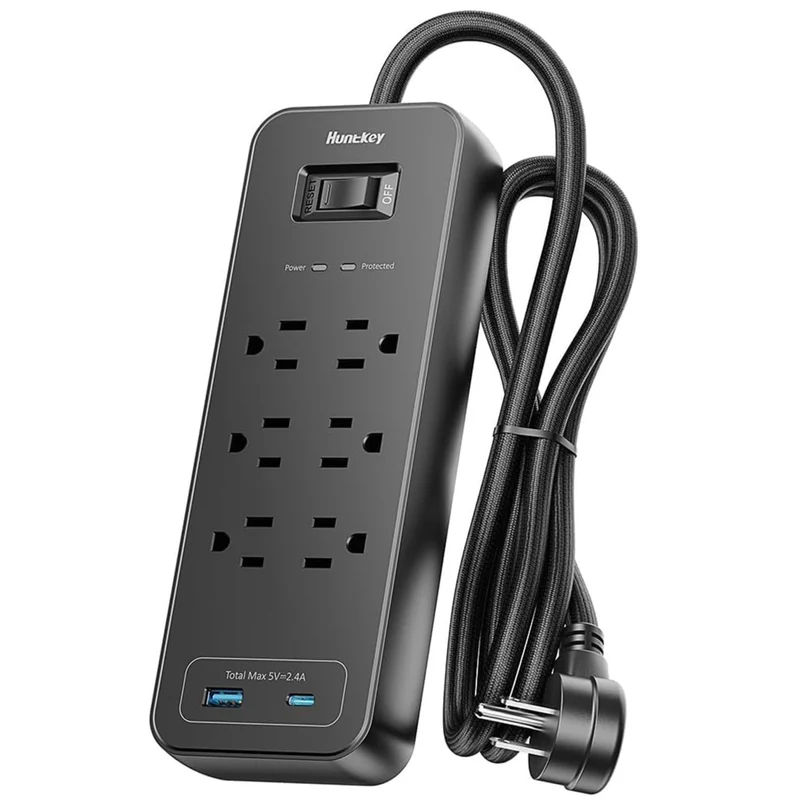 ShoppingAll - Huntkey parasurtenseur multiprise avec 6 prises et 2 ports USB – 4 pi – noir