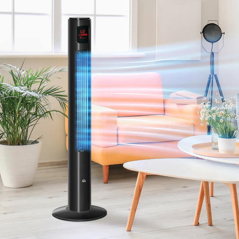 HOMCOM - Ventilateur tour sur pied 46 po H pour la maison avec oscillation et minuterie 12H - noir
