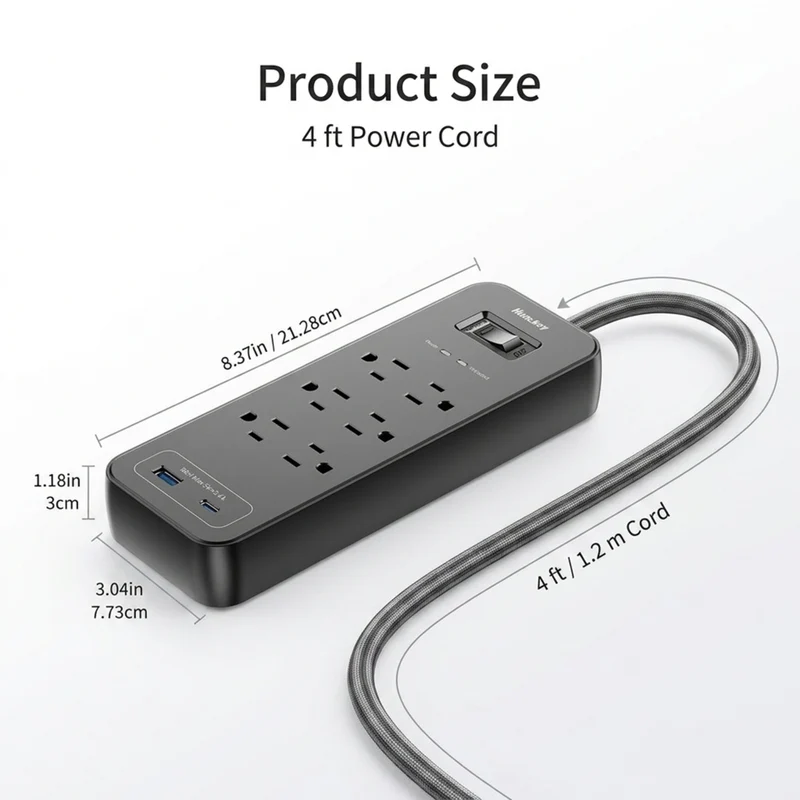 ShoppingAll Huntkey Surge Protector Power Strip with 6 Outlets and 2 USB Ports - 4' - Black