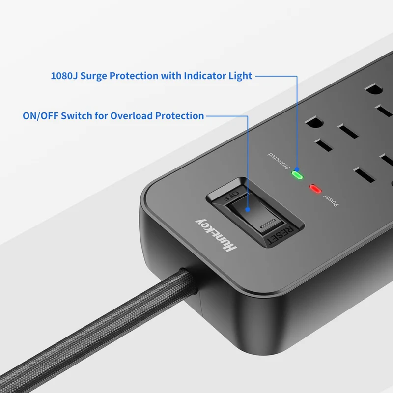 ShoppingAll Huntkey Surge Protector Power Strip with 6 Outlets and 2 USB Ports - 4' - Black
