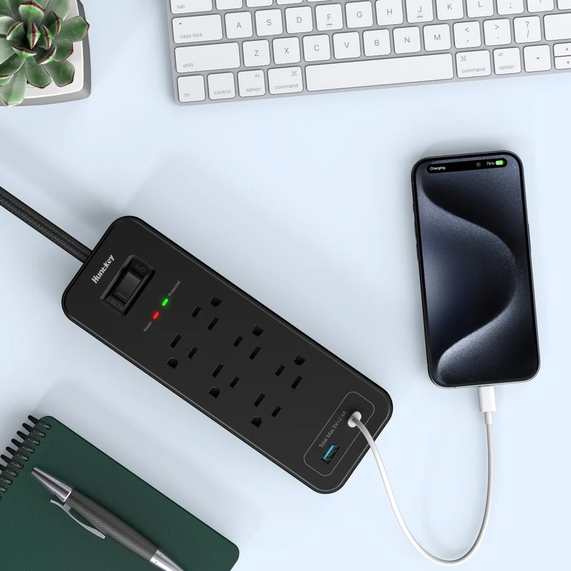 ShoppingAll - Huntkey parasurtenseur multiprise avec 6 prises et 2 ports USB – 4 pi – noir - Paquet de 2