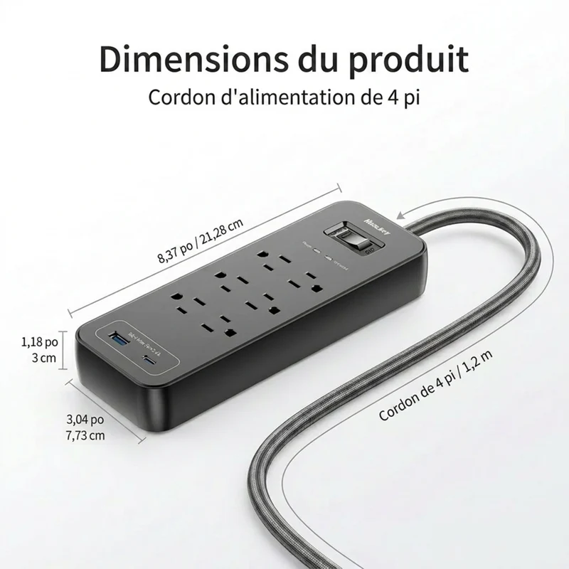 ShoppingAll - Huntkey parasurtenseur multiprise avec 6 prises et 2 ports USB – 4 pi – noir - Paquet de 2