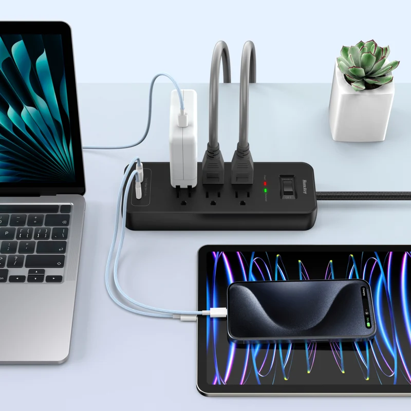 ShoppingAll - Huntkey parasurtenseur multiprise avec 6 prises et 2 ports USB – 4 pi – noir - Paquet de 2
