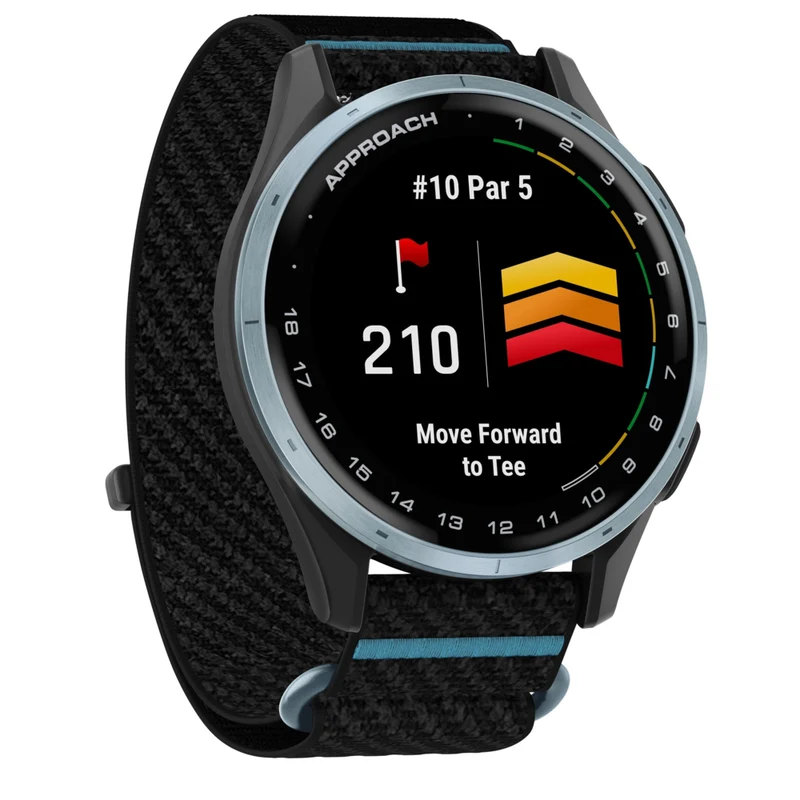 Garmin Approach J1 Smartwatch - Cloud Blue Aluminum Bezel with Black/Azure ComfortFit Fabric Band