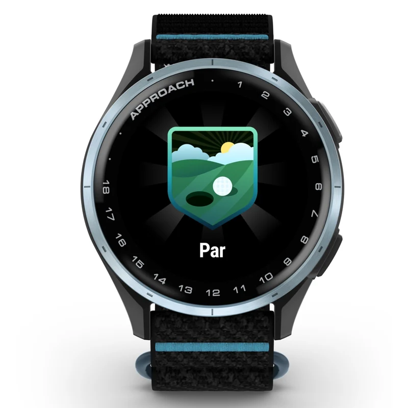 Garmin Approach J1 Smartwatch - Cloud Blue Aluminum Bezel with Black/Azure ComfortFit Fabric Band