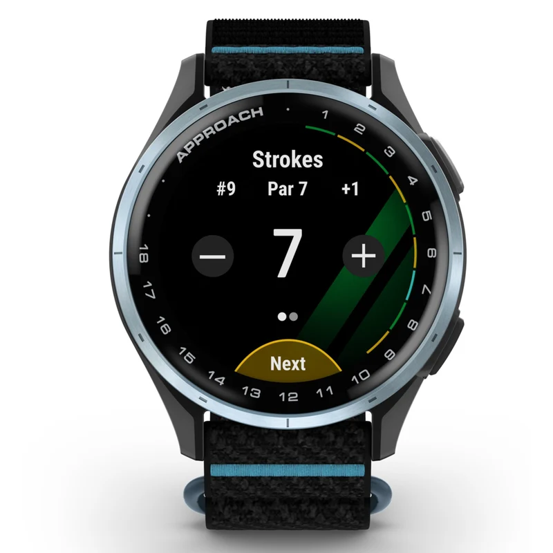 Garmin Approach J1 Smartwatch - Cloud Blue Aluminum Bezel with Black/Azure ComfortFit Fabric Band