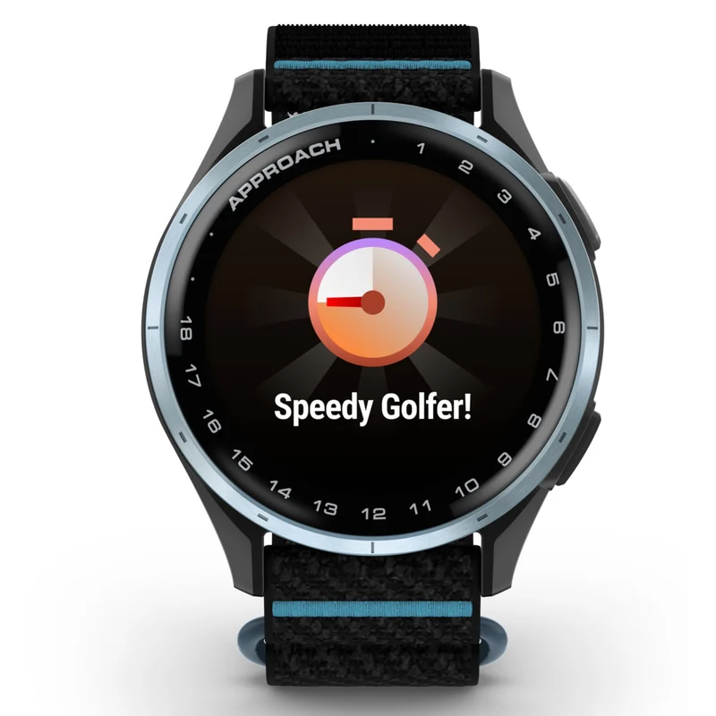 Garmin Approach J1 Smartwatch - Cloud Blue Aluminum Bezel with Black/Azure ComfortFit Fabric Band
