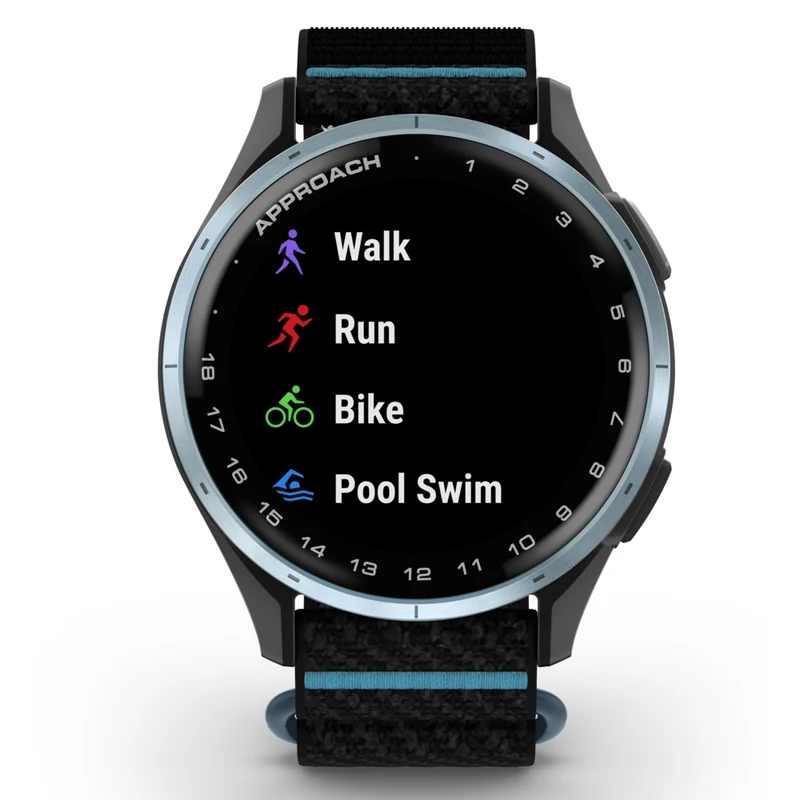 Garmin Approach J1 Smartwatch - Cloud Blue Aluminum Bezel with Black/Azure ComfortFit Fabric Band