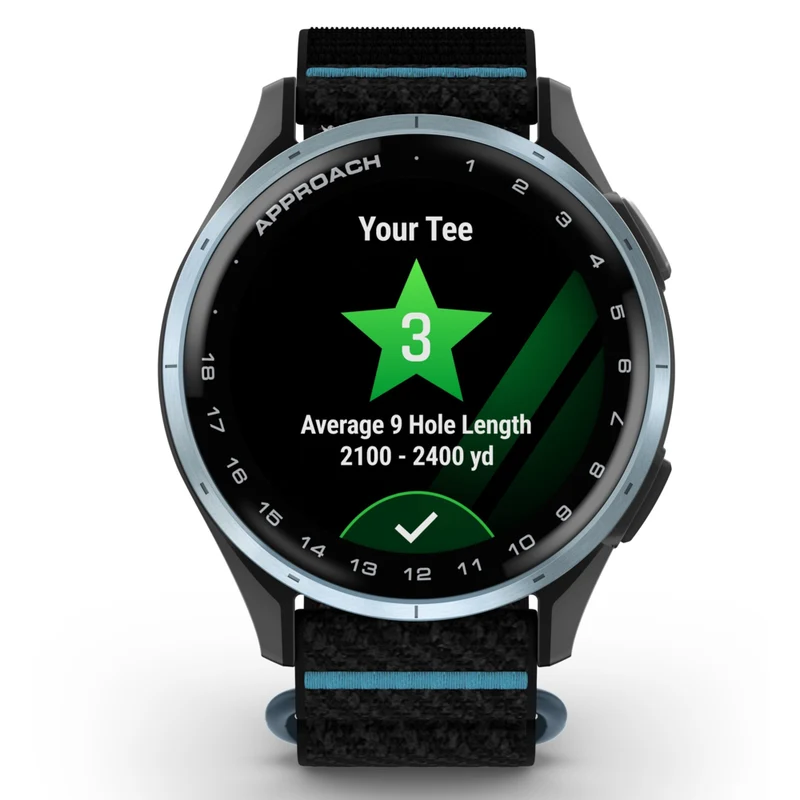 Garmin Approach J1 Smartwatch - Cloud Blue Aluminum Bezel with Black/Azure ComfortFit Fabric Band