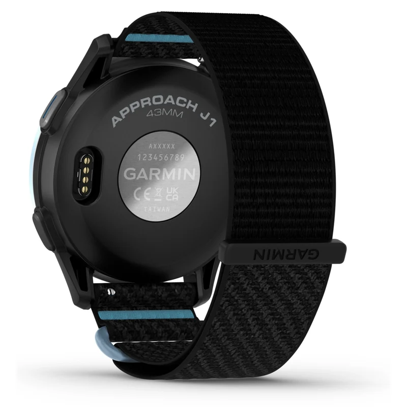 Garmin Approach J1 Smartwatch - Cloud Blue Aluminum Bezel with Black/Azure ComfortFit Fabric Band