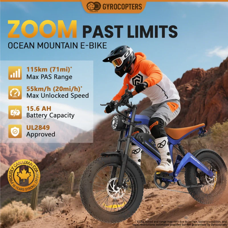 Gyrocopters Ocean Electric Dirt Bike for Adults - Speed 55 kmph - PAS Range 115 km -Blue