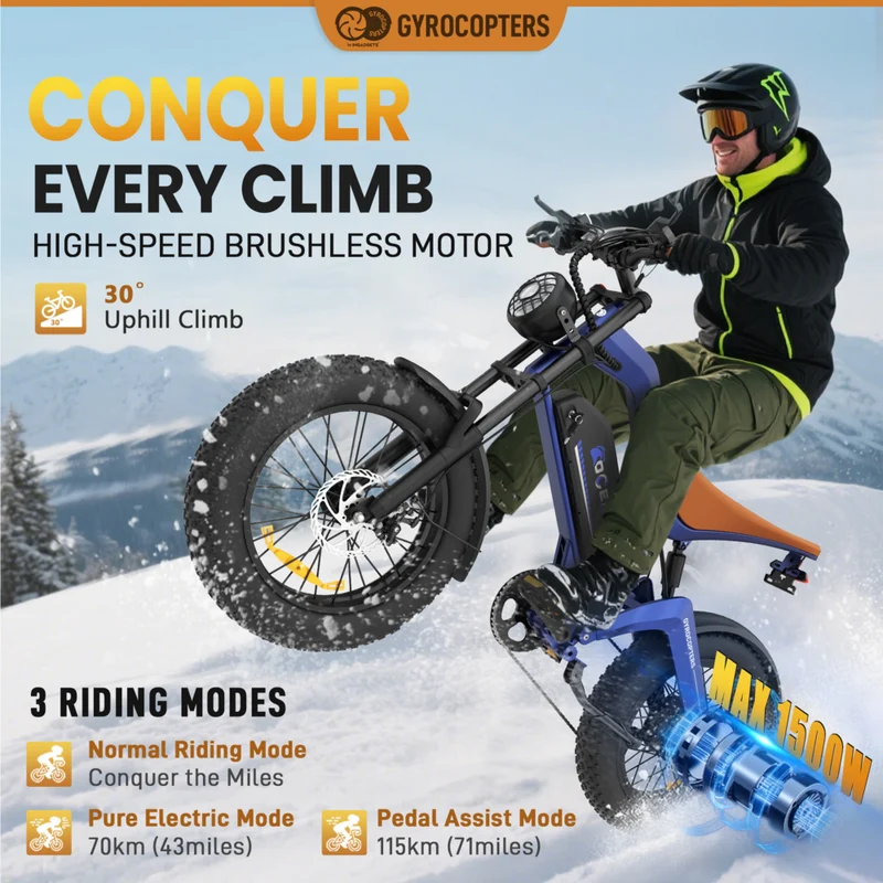 Gyrocopters Ocean Electric Dirt Bike for Adults - Speed 55 kmph - PAS Range 115 km -Blue
