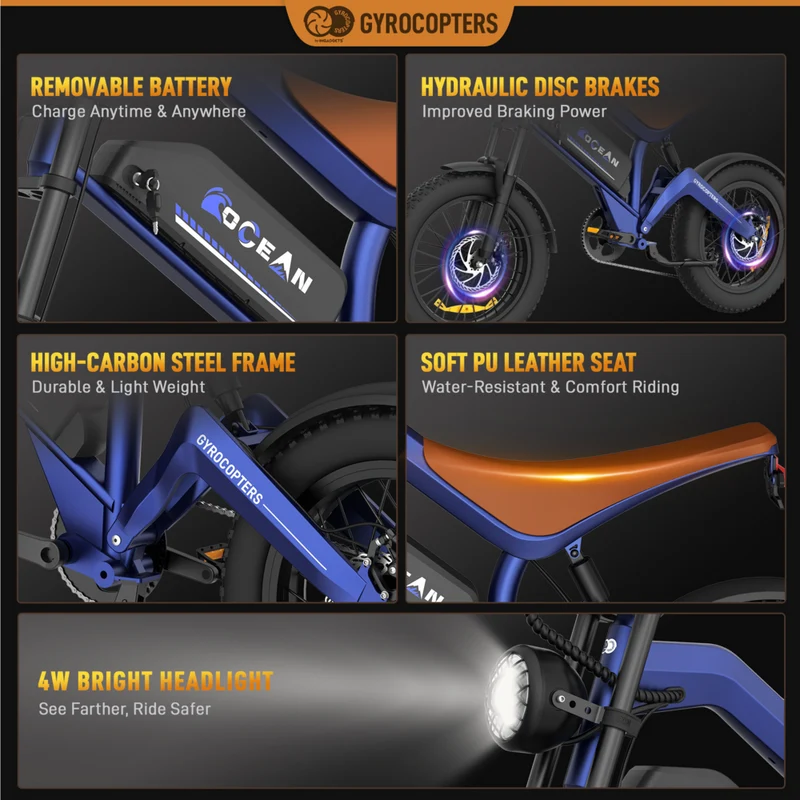 Gyrocopters Ocean Electric Dirt Bike for Adults - Speed 55 kmph - PAS Range 115 km -Blue