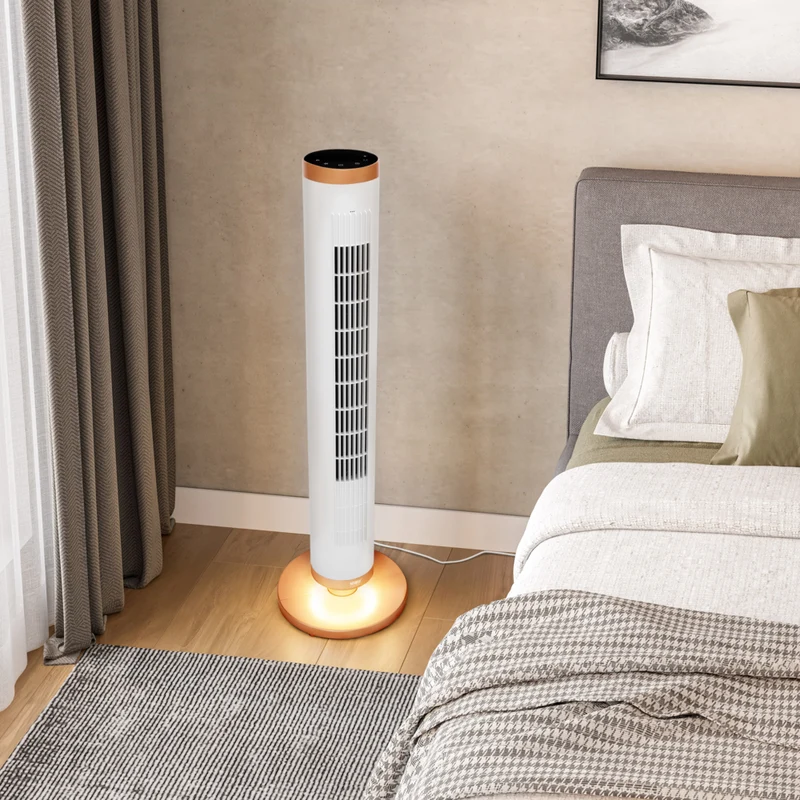 Seville Classics UltraSlimLine Oscillating Tower Fan with Light - White