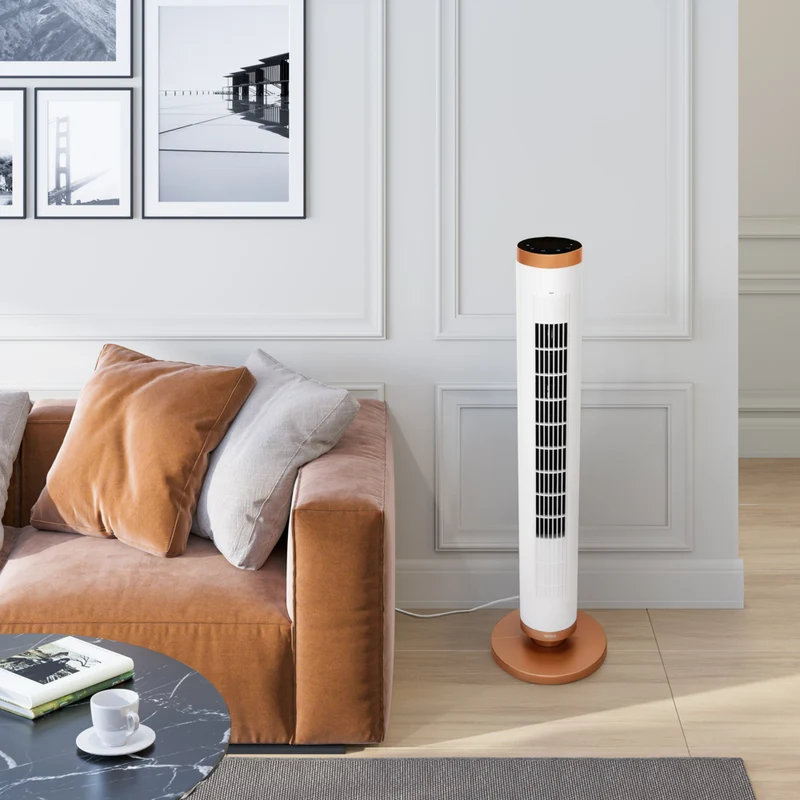 Seville Classics UltraSlimLine Oscillating Tower Fan with Light - White