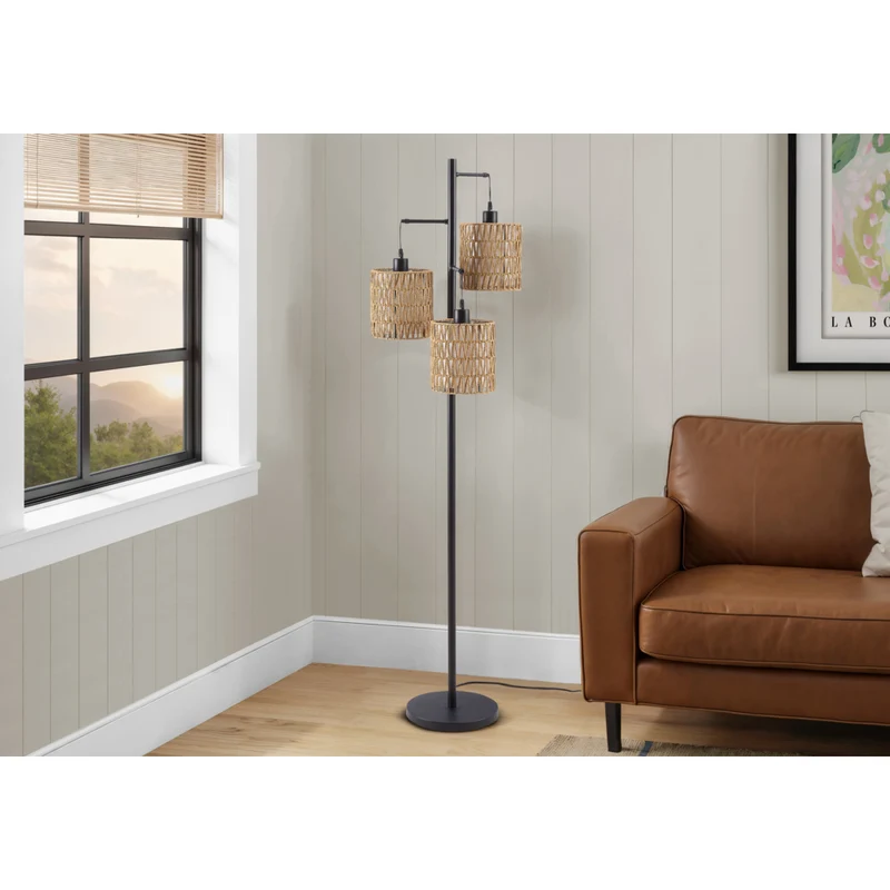 Monarch Specialties - 9651 73"H Lampadaire - Corde Naturelle, Métal Noir