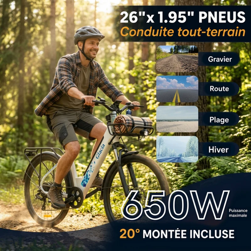 Gyrocopters - Vélo électrique Glacia pour adultes et adolescents - Vitesse 45 km/h - Autonomie (assistance) 93 km - Blanc
