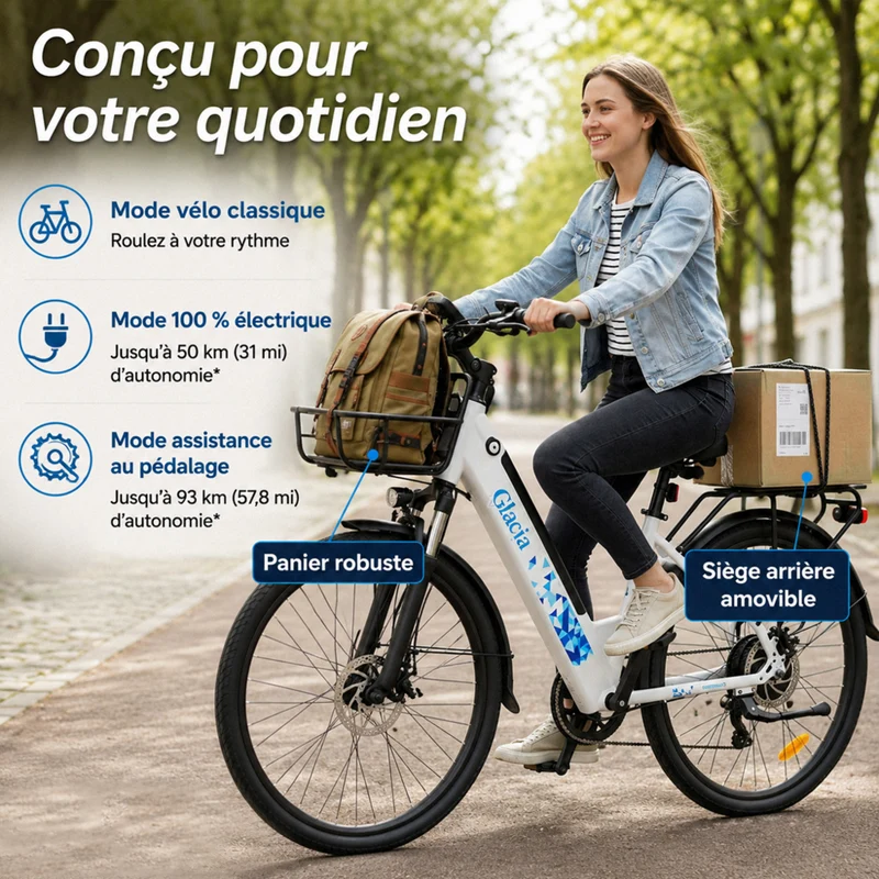 Gyrocopters - Vélo électrique Glacia pour adultes et adolescents - Vitesse 45 km/h - Autonomie (assistance) 93 km - Blanc