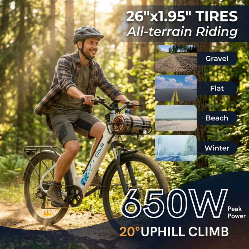 Gyrocopters Glacia Electric Bike for Adults & Teens - Speed 45 kmph - PAS 93 km - White