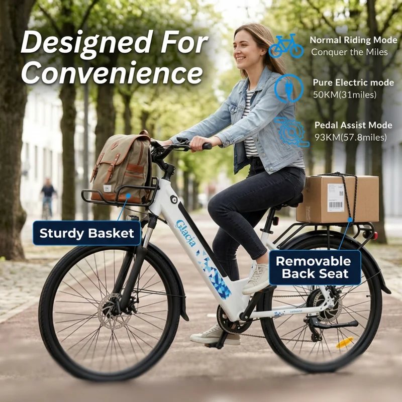 Gyrocopters Glacia Electric Bike for Adults & Teens - Speed 45 kmph - PAS 93 km - White