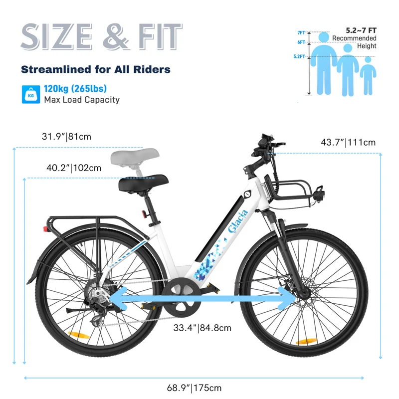 Gyrocopters Glacia Electric Bike for Adults & Teens - Speed 45 kmph - PAS 93 km - White