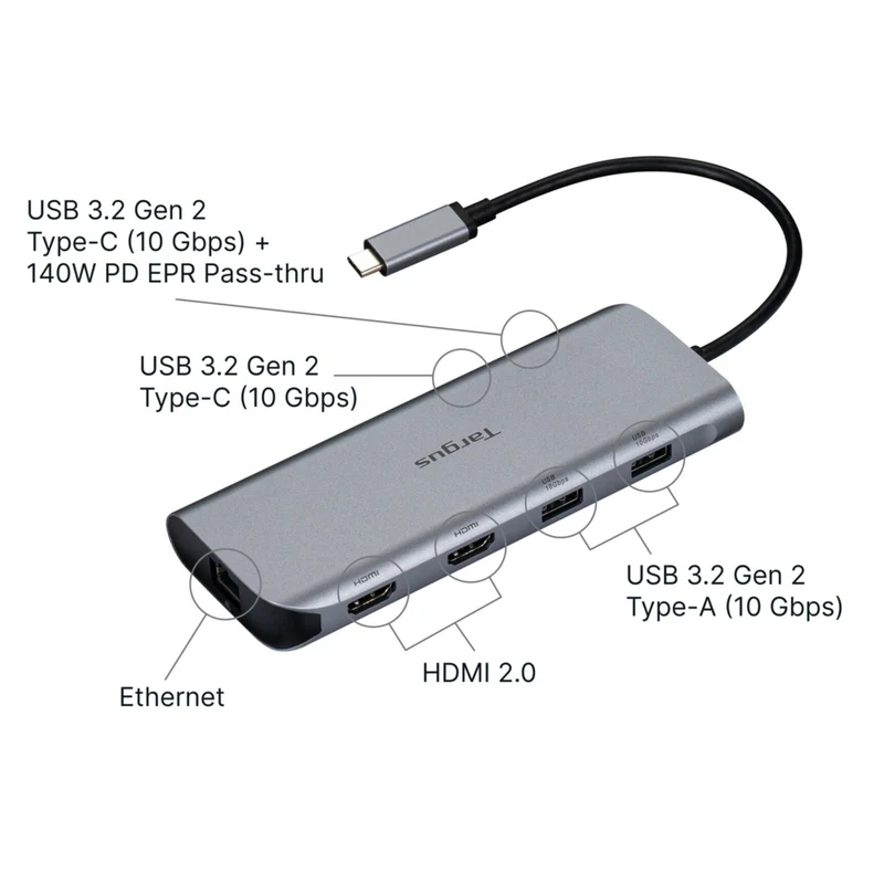 Targus - Station d'accueil mobile multiport USB-C Alt. à double écran 4K HDMI avec passage EPR 140 W