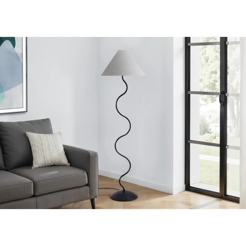 Monarch Specialties - 9627 64"H Lampadaire - Métal Noir, Abat-Jour Ivoire / Crème