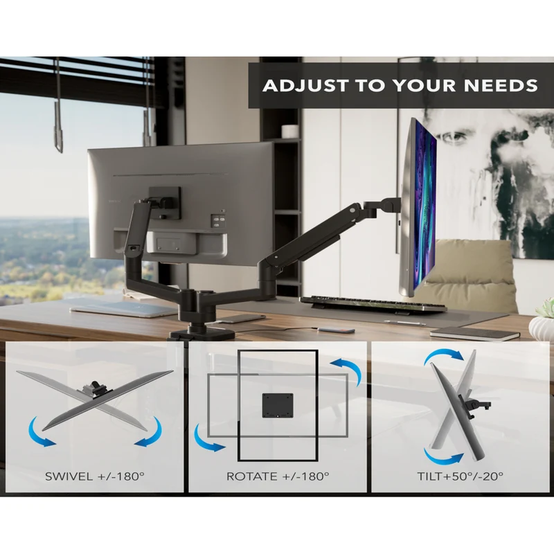 Mount-It! Heavy-Duty Dual Monitor Mount with Gas Spring Arms - Fits Monitors up to 35"