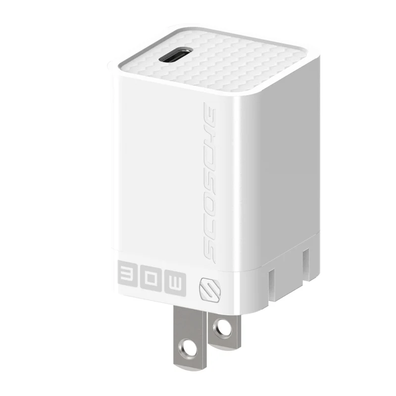 Scosche Power Delivery 30W USB-C GaN Tech Fast Charging Wall Adapter with Folding Plugs - White