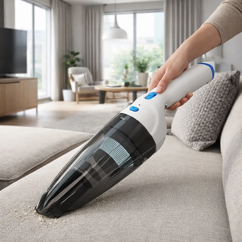 Panni - Aspirateur à main sans fil 8 V avec suceur plat, accessoire de dépoussiérage et large brosse - Blanc