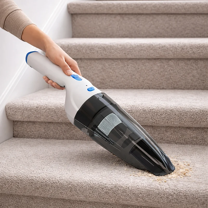 Panni - Aspirateur à main sans fil 8 V avec suceur plat, accessoire de dépoussiérage et large brosse - Blanc