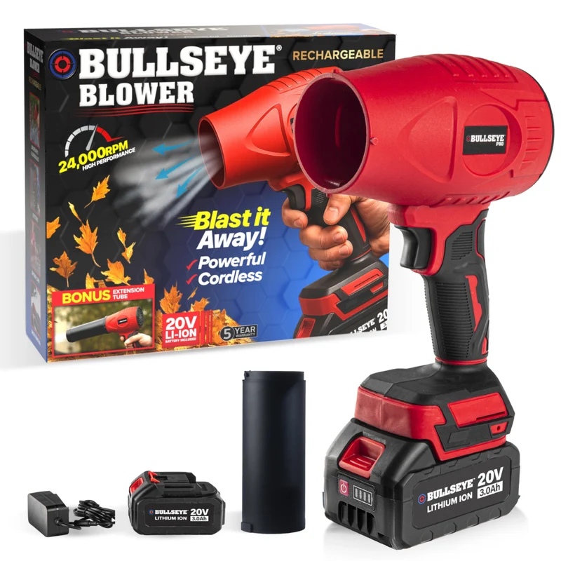 Bullseye Blower 20V Rechargeable Cordless Leaf & Dust Air Blaster with Battery & Charger