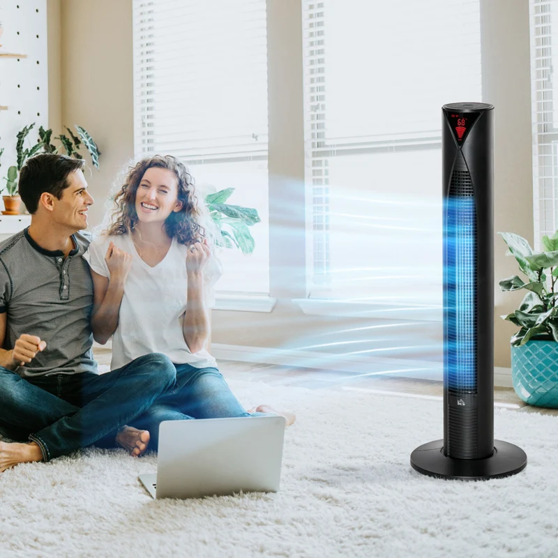 HOMCOM - Ventilateur tour autoportant 37,75 po H avec minuterie 3 vitesses et panneau à capteur LED - noir