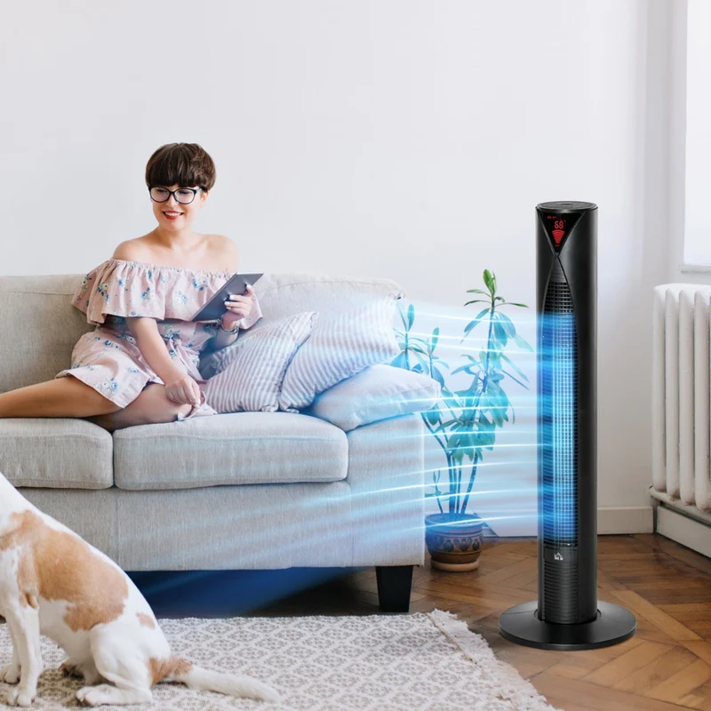 HOMCOM - Ventilateur tour autoportant 37,75 po H avec minuterie 3 vitesses et panneau à capteur LED - noir