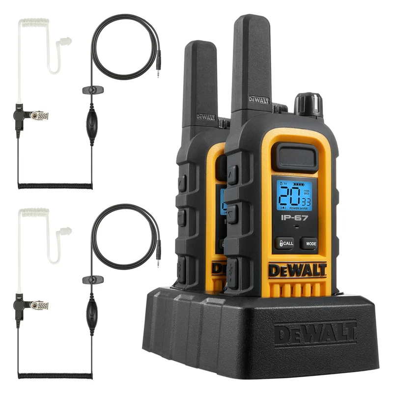 DEWALT Heavy Duty DXFRS800 GMRS Walkie Talkie with Surveillance Headsets - 4 Pack
