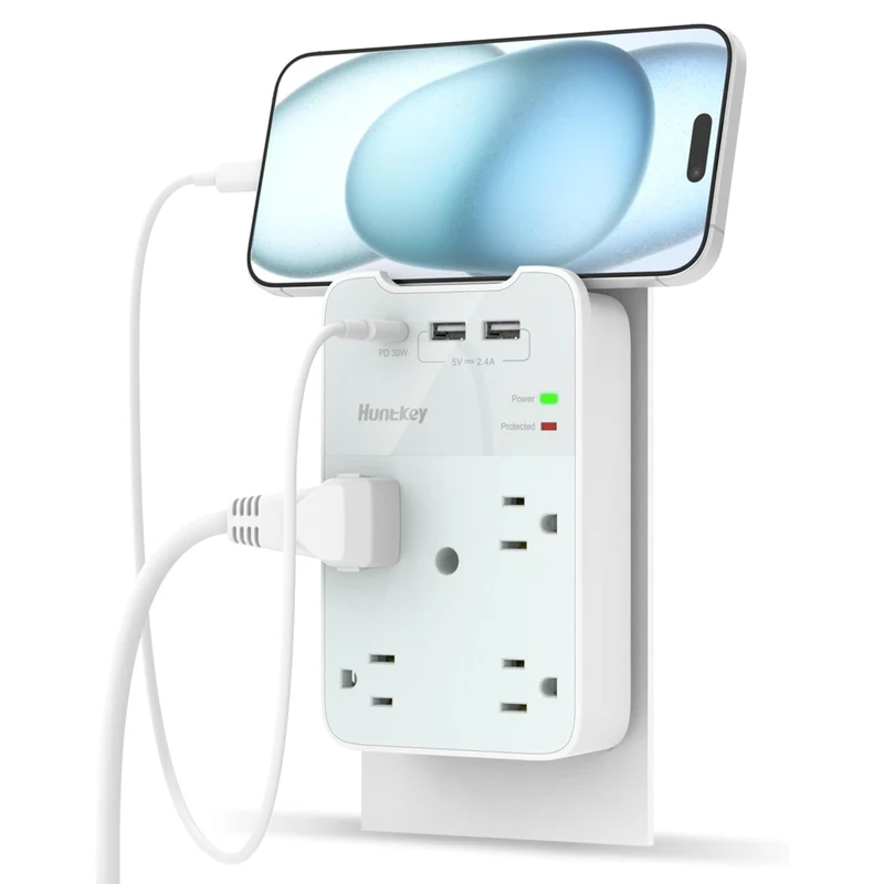 ShoppingAll - Huntkey multiprise murale avec parasurtenseur, 4 prises et 3 ports USB - Paquet de 2