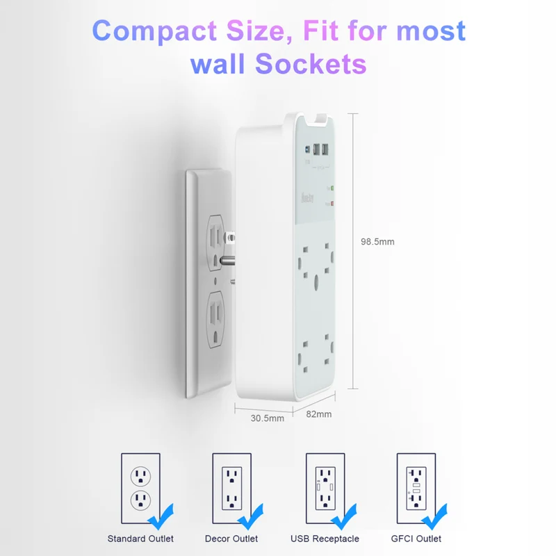 ShoppingAll - Huntkey multiprise murale avec parasurtenseur, 4 prises et 3 ports USB - Paquet de 2